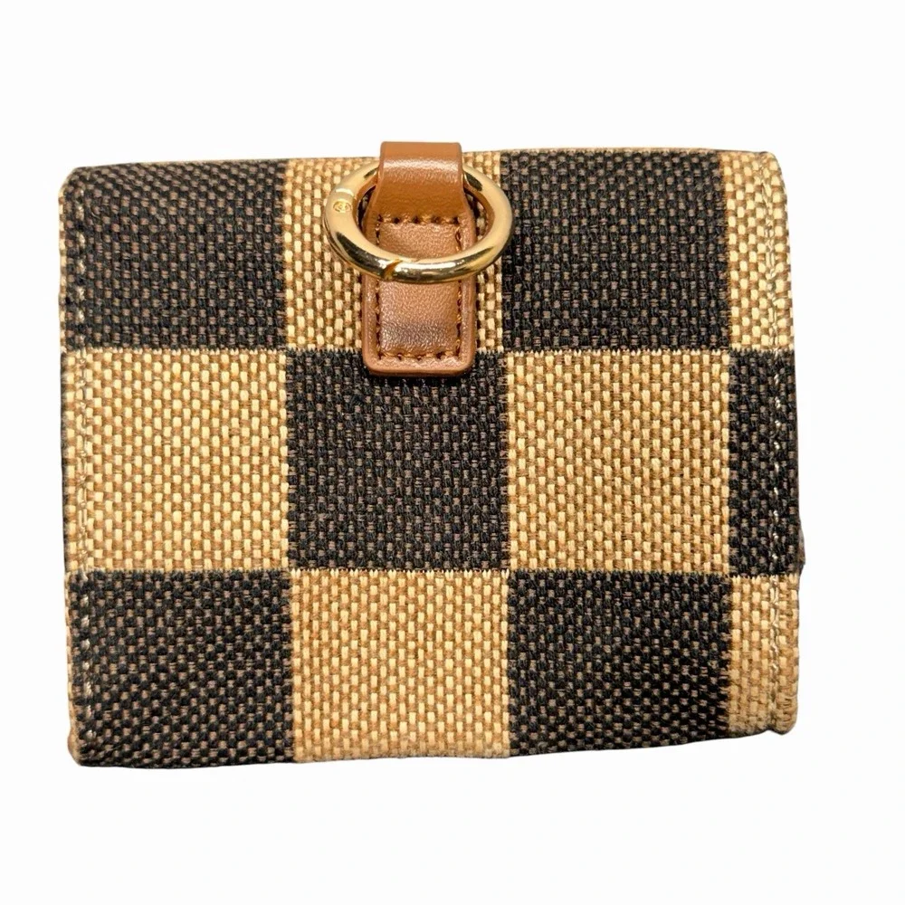Woven Buffalo Plaid Coin Purse Wallet Snap Closure Black Tan Checkered Pouch
